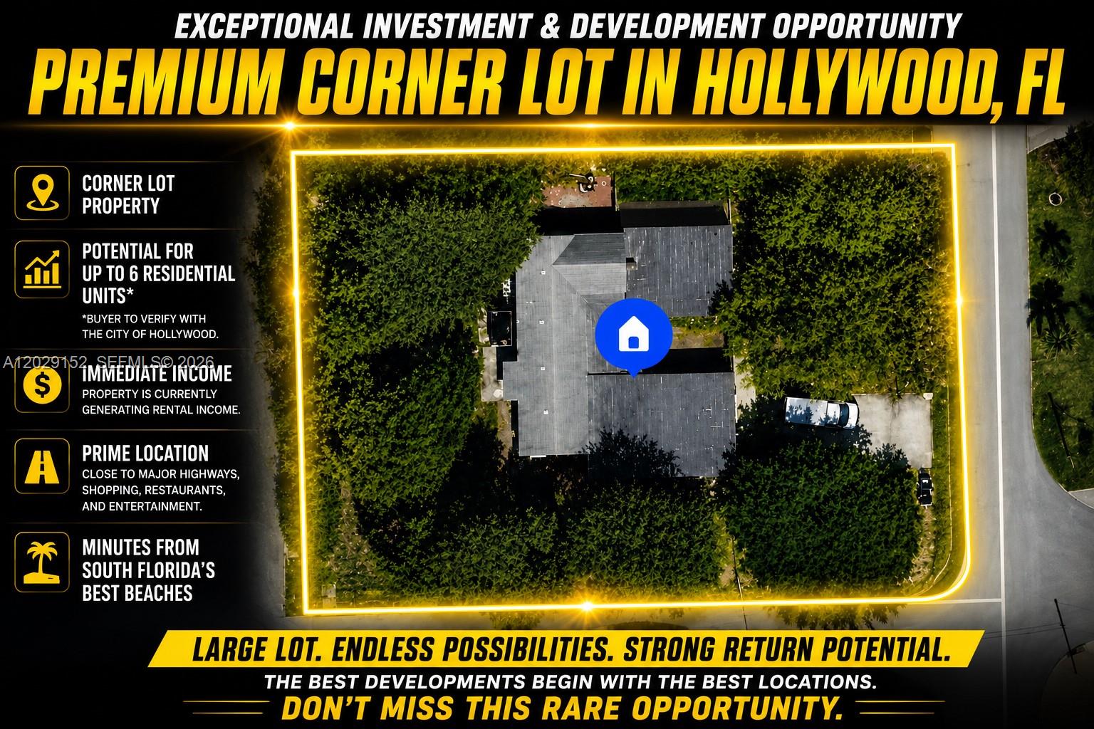 An aerial view shows a house on a corner lot surrounded by trees and roads — 1220 S 29th Ave, Hollywood FL 33020, HOLLYWOOD, FL