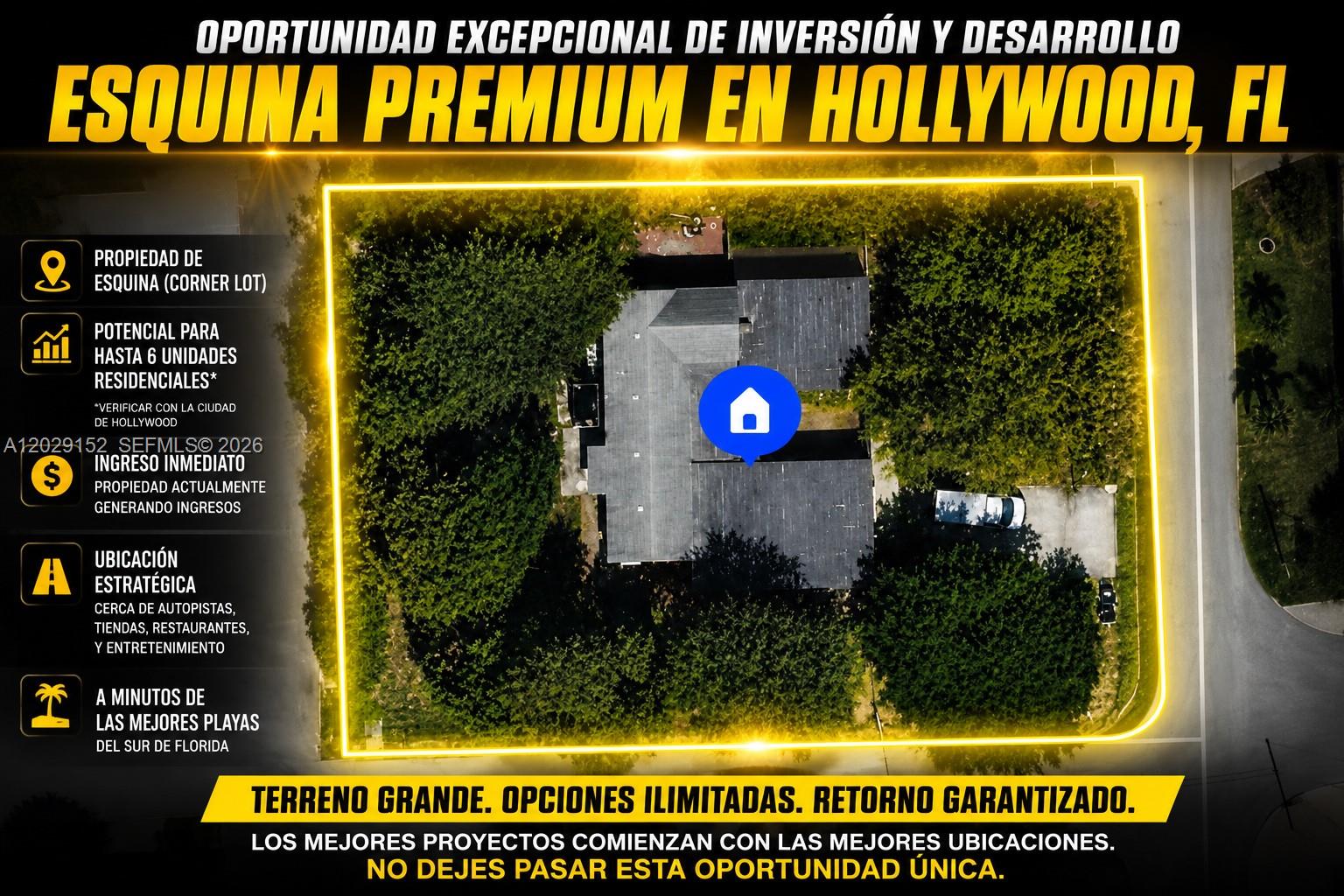 An aerial view shows a house on a corner lot surrounded by trees and roads — 1220 S 29th Ave, Hollywood FL 33020, HOLLYWOOD, FL