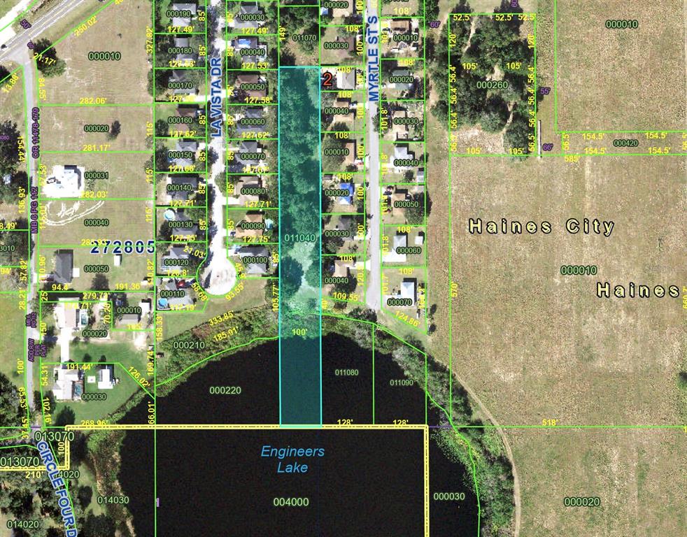 This is a property tax map showing residential lots and Engineers Lake in Haines City — LAKE SHORE DRIVE, HAINES CITY, FL