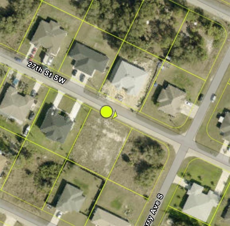This is an aerial map view of a residential neighborhood with vacant and developed lots — 4505/4507 27TH STREET SW, LEHIGH ACRES, FL