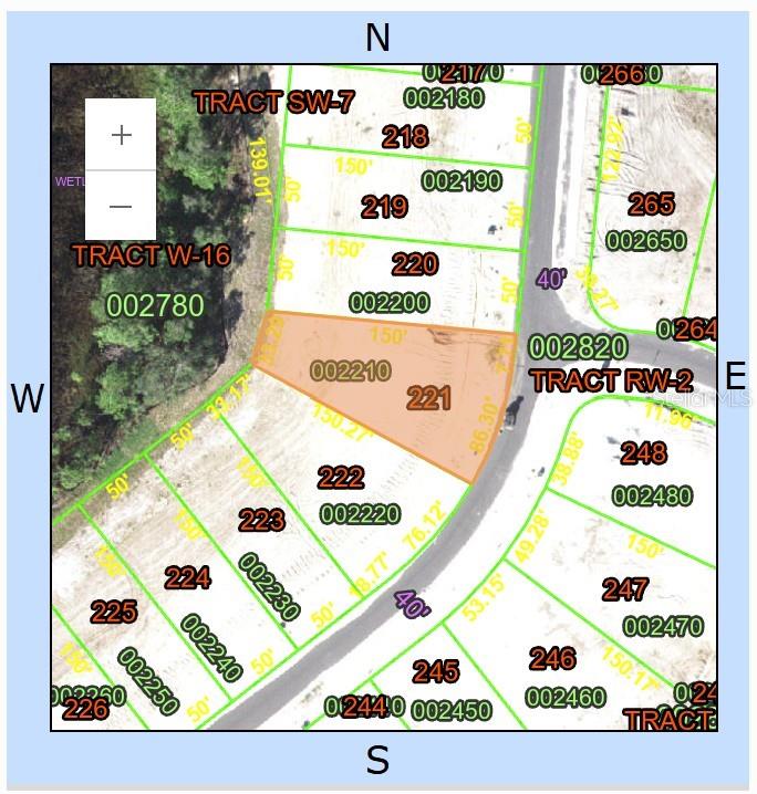 This is a property map showing lot 221 highlighted in orange within a residential subdivision — 1266 BUTTERFLY ORCHID ROAD, DAVENPORT, FL