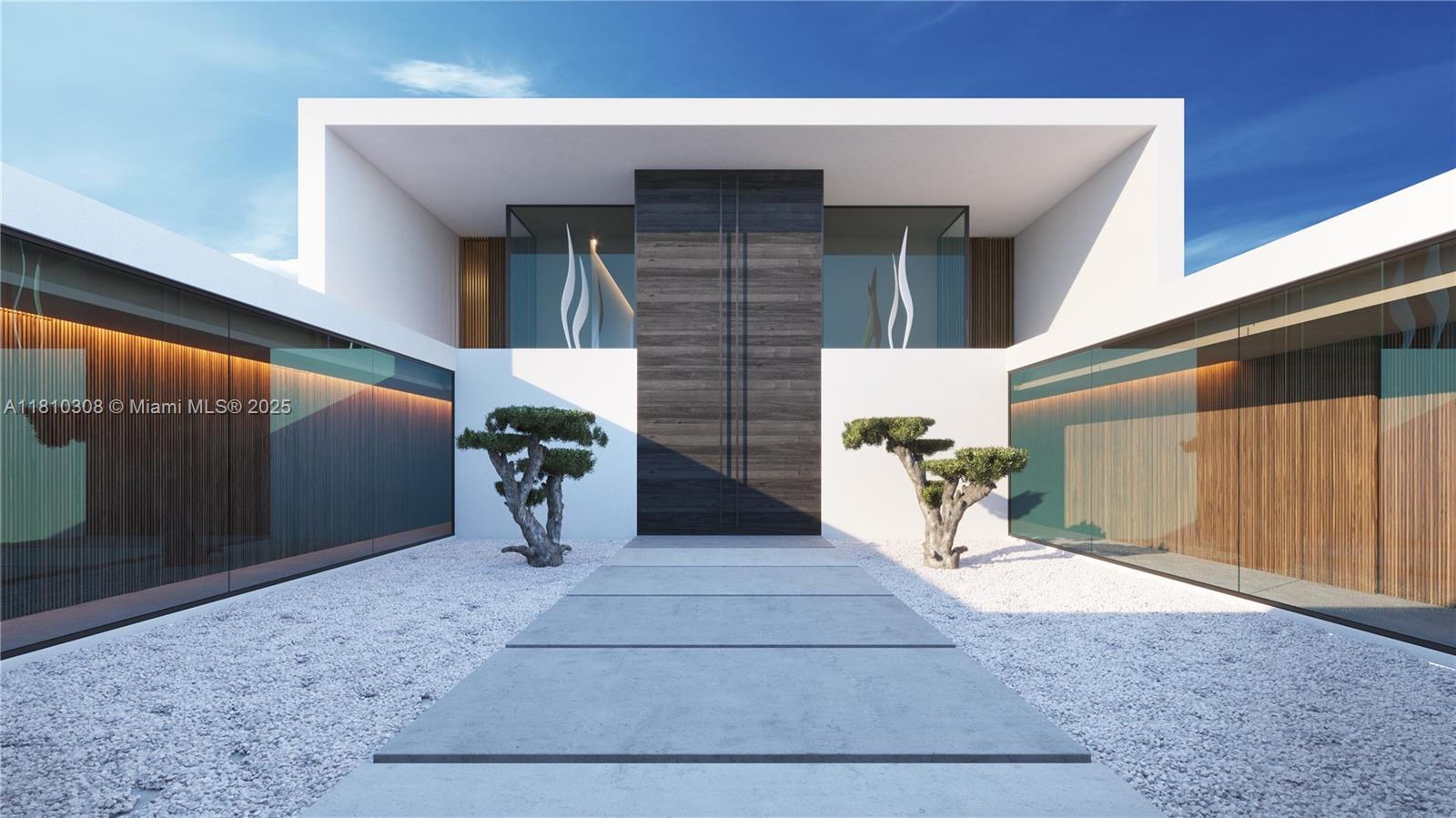 This is a rendering of a modern home exterior with a central entrance and courtyard — 4710 Akai Dr, Southwest Ranches FL 33332, SOUTHWEST RANCHES, FL