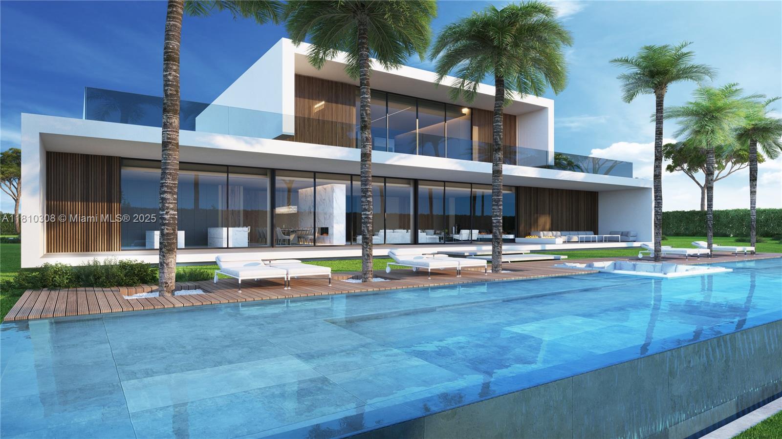 This architectural rendering shows a modern two-story house with a pool and palm trees — 4710 Akai Dr, Southwest Ranches FL 33332, SOUTHWEST RANCHES, FL
