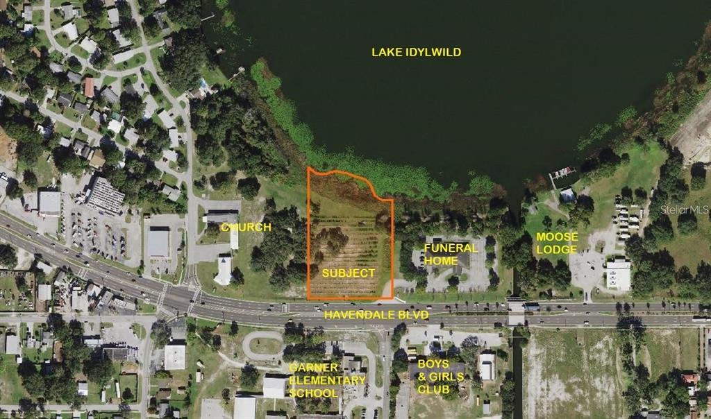 This aerial map shows a vacant lot outlined in orange located along Havendale Boulevard — 0 S HAVENDALE BOULEVARD NW, WINTER HAVEN, FL