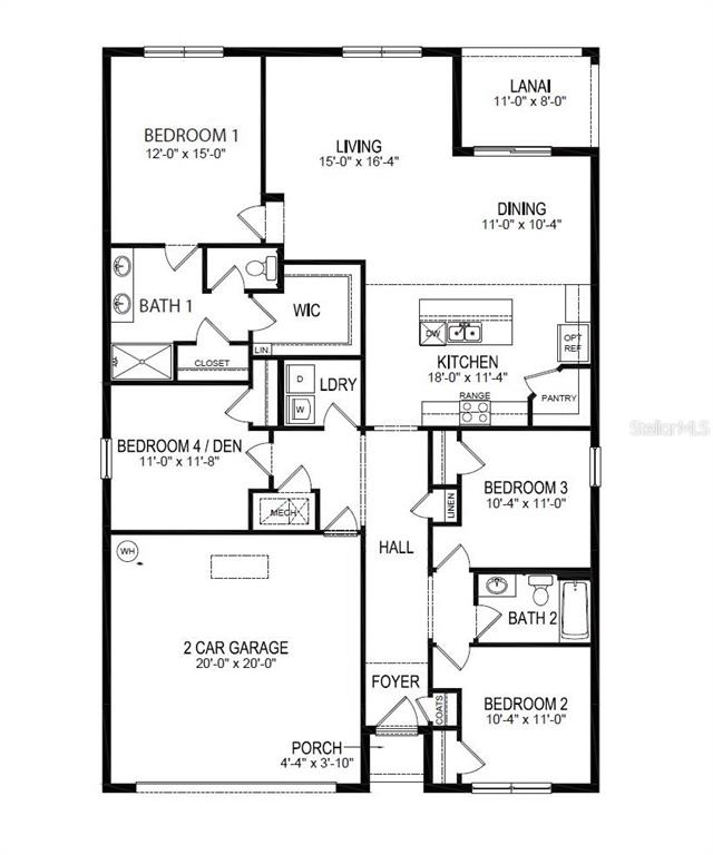 This is a floor plan for a four-bedroom home with a two-car garage — 2250 HIDDEN PALM DRIVE, SANFORD, FL