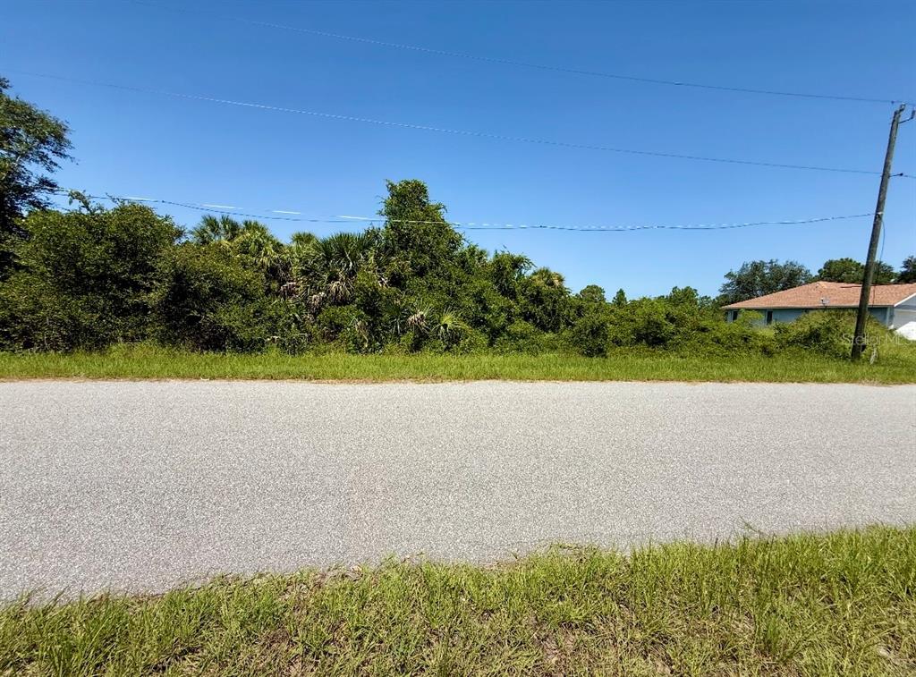 A paved road runs in front of a vacant, heavily wooded residential lot — 2179 BUSHER STREET, PORT CHARLOTTE, FL