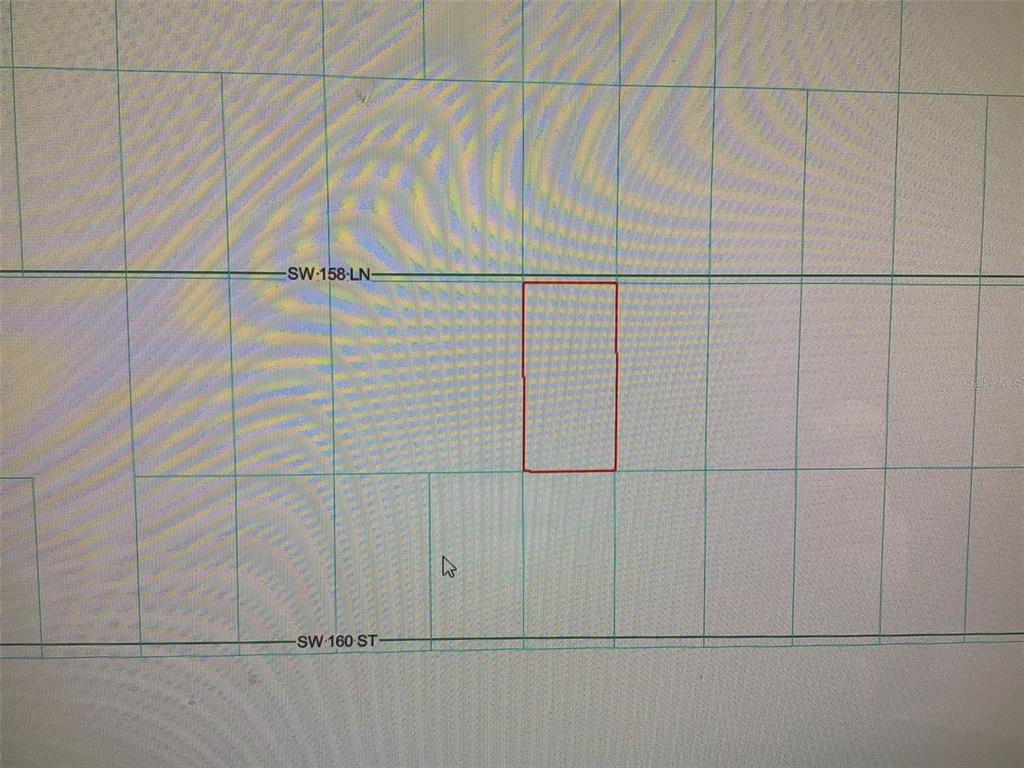 This is a map showing a rectangular parcel of land outlined in red — 0 SW 158 LANE, DUNNELLON, FL