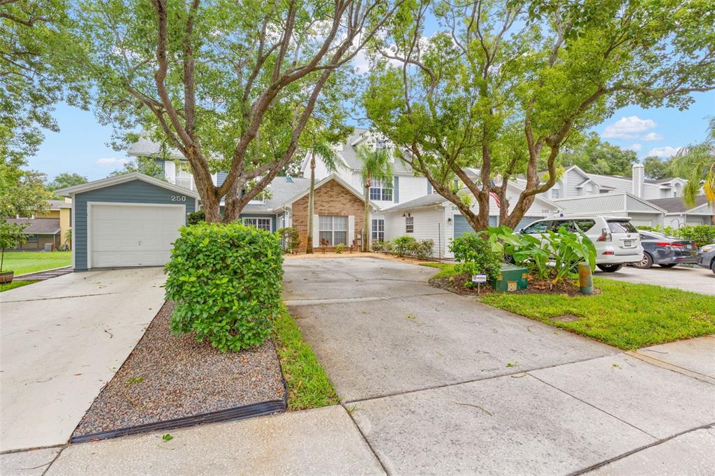 A multi-story house with a garage, concrete driveway, and mature trees in the front yard — 248 ST IVES DRIVE UNIT 248, PALM HARBOR, FL