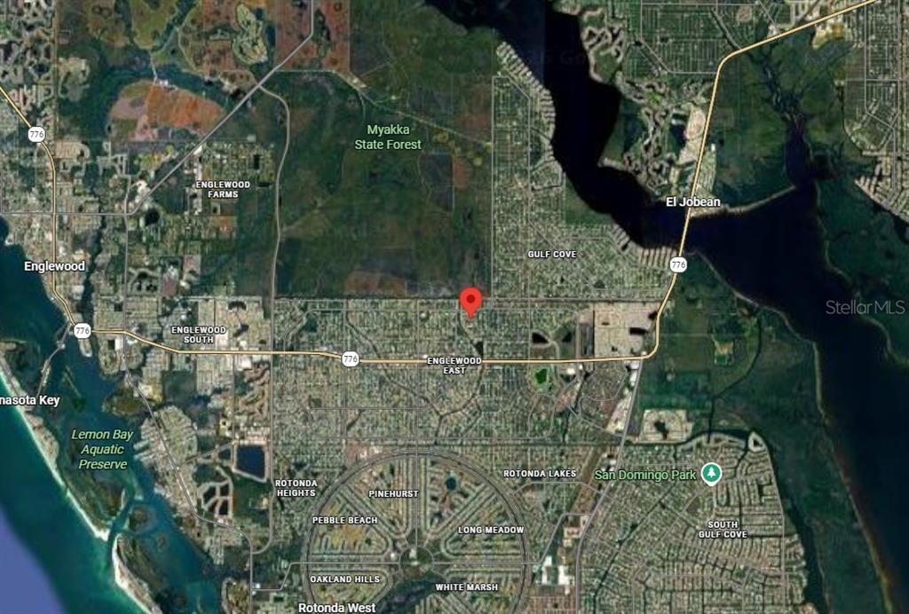 This is a satellite map showing the location of a property in Florida — 11378 ZOLA AVENUE, PORT CHARLOTTE, FL