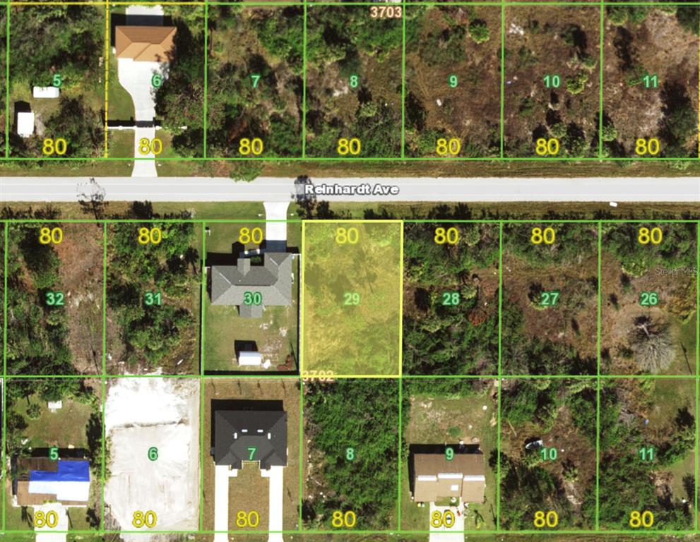 This is an aerial map showing residential lots along a road — 6142 SPINNAKER BOULEVARD, ENGLEWOOD, FL