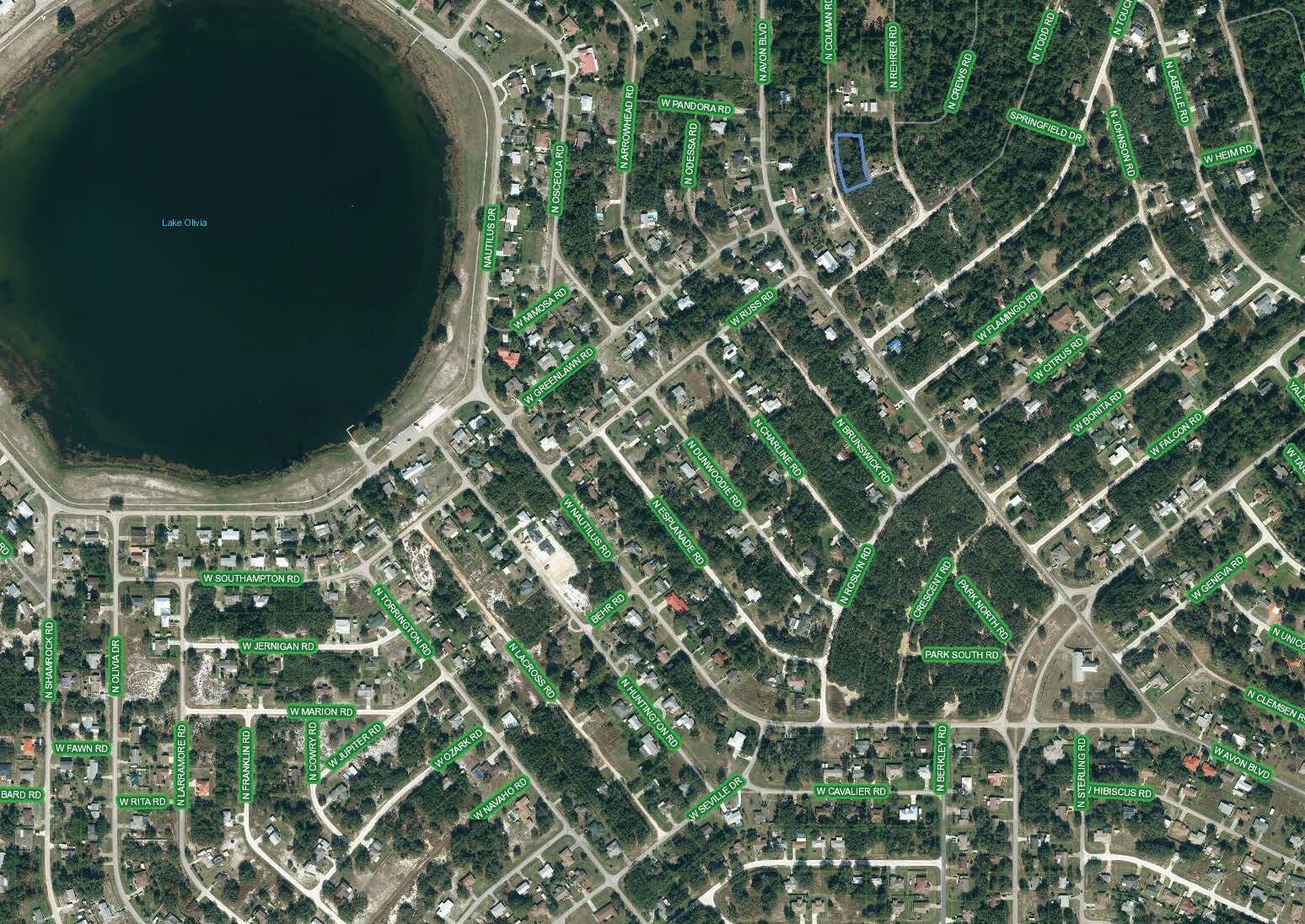 This is an aerial map view of a residential neighborhood surrounding Lake Olivia — 2610 N Colman Road, FL 33825, FL