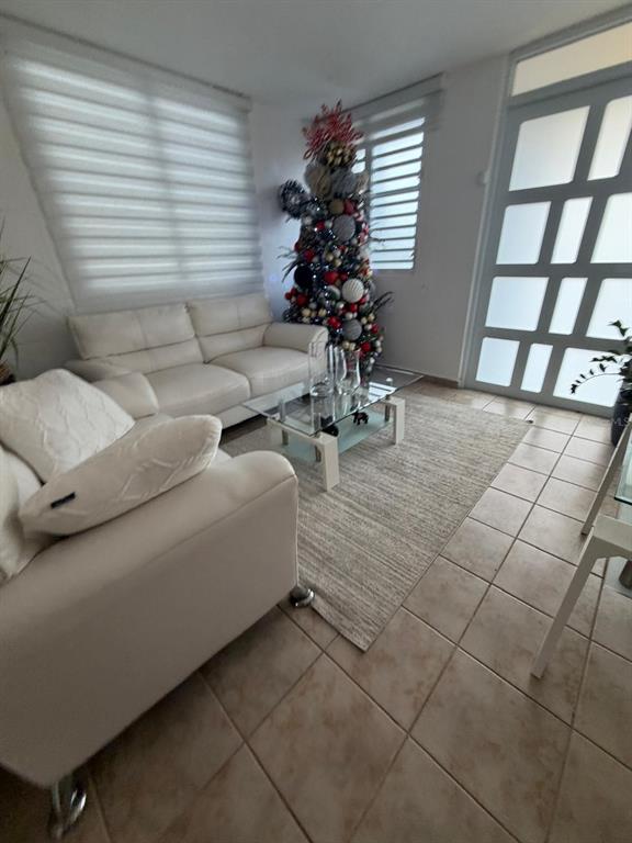 A living room features a white sofa, a glass coffee table, and a decorated Christmas tree — A18 CALLE RIO FAJARDO, LUQUILLO, PR