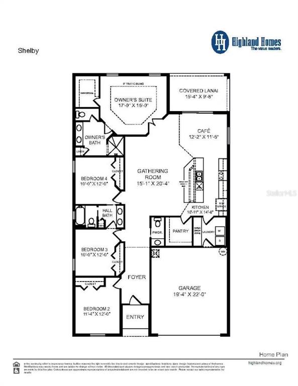 This is a floor plan for a single-story home featuring four bedrooms and a garage — 1536 OTTER WOODS LANE, AUBURNDALE, FL