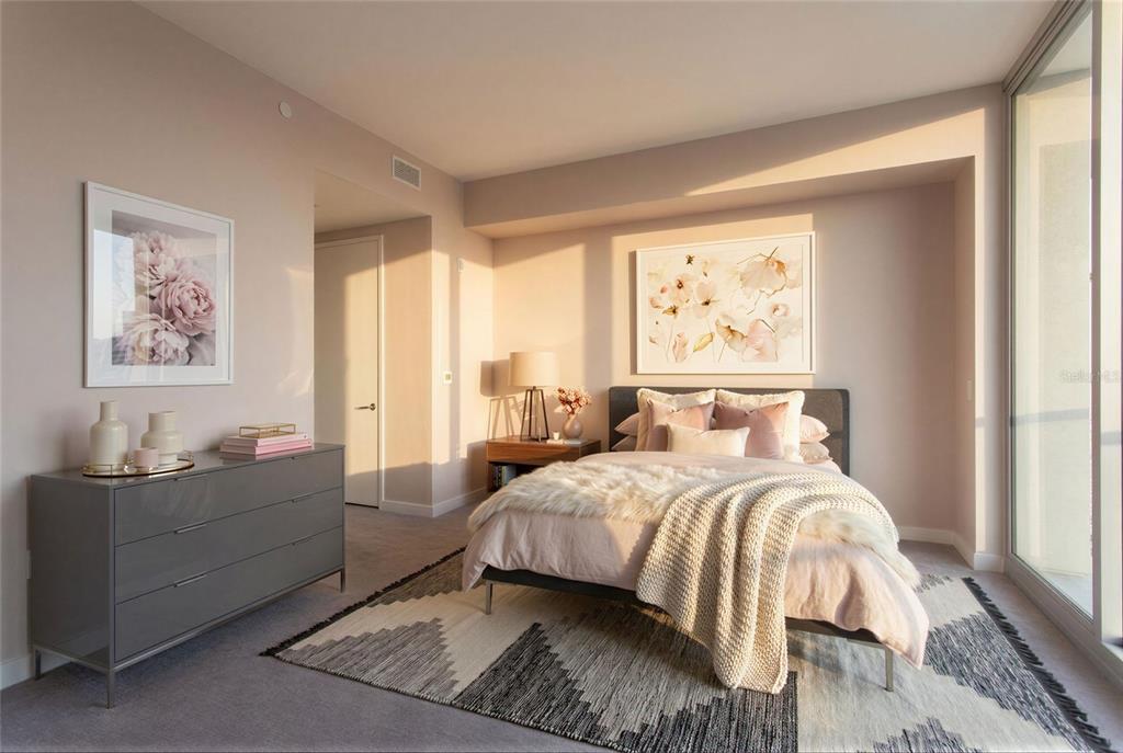 An empty room with white tile floors, white walls, and floor-to-ceiling windows overlooking a city — 400 CENTRAL AVENUE UNIT 2906, ST PETERSBURG, FL