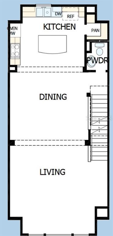 This is a floor plan of a home featuring a kitchen, dining area, and living room — 466 31ST WAY N UNIT 9, ST PETERSBURG, FL