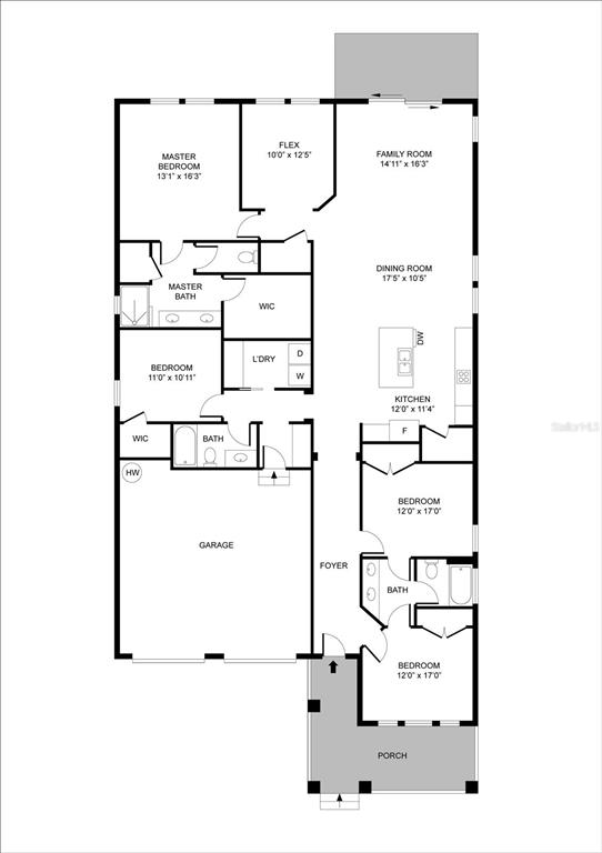 This is a floor plan for a single-story house featuring four bedrooms and a garage — 224 VENETIAN PALMS BOULEVARD, NEW SMYRNA BEACH, FL