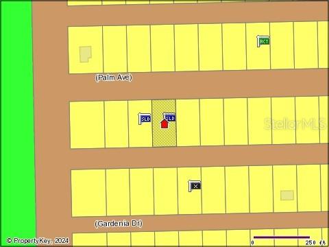 This is a map showing a specific property lot highlighted among neighboring parcels of land — 0 PALM AVENUE, INDIAN LAKE ESTATES, FL