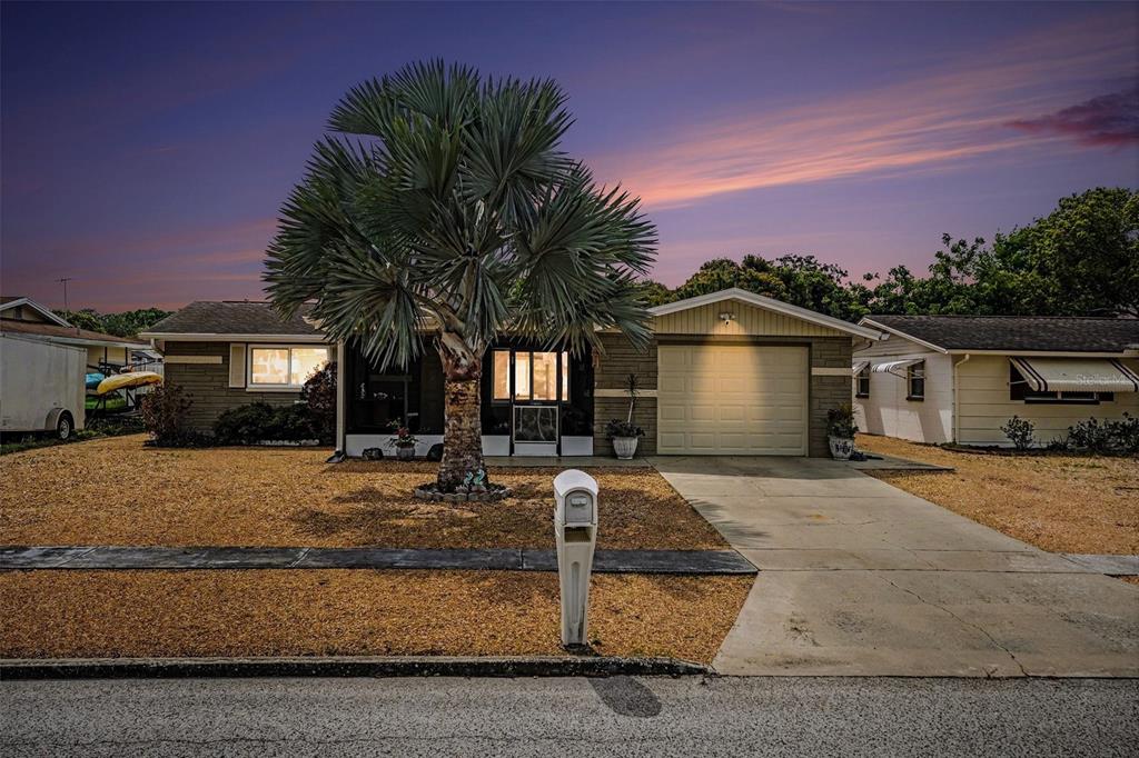 A single-story house with a palm tree in the front yard and an attached garage — 5828 1ST AVENUE, NEW PORT RICHEY, FL