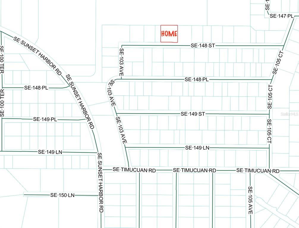 This image is a map showing residential street layouts and property lot lines — 10365 SE 148TH STREET, SUMMERFIELD, FL