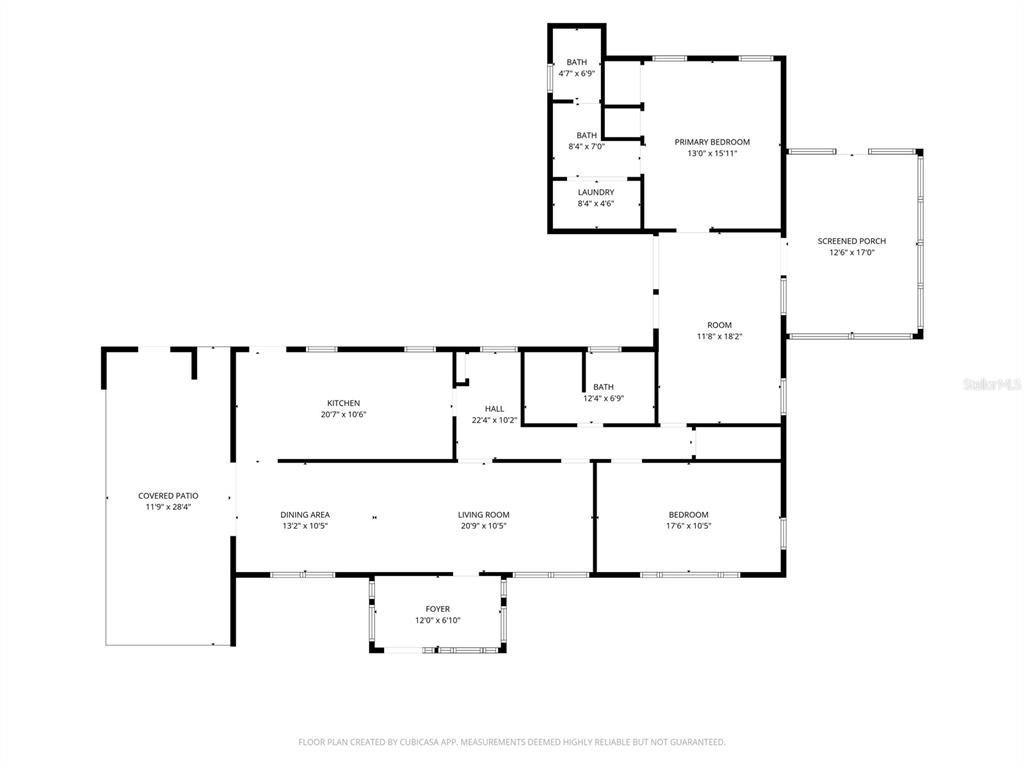 This is a floor plan showing the layout of a house with multiple rooms and a patio — 604 W MARKET ROAD, STARKE, FL