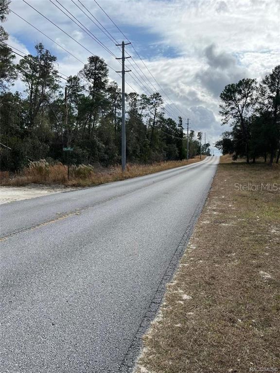 A paved road stretches into the distance between wooded areas under a cloudy sky — 3008 COLLINS STREET, INVERNESS, FL