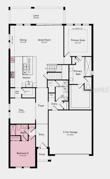 This is a floor plan for a single-story home featuring a two-car garage and lanai — 12852 TREELINE RIDGE AVENUE, SAN ANTONIO, FL