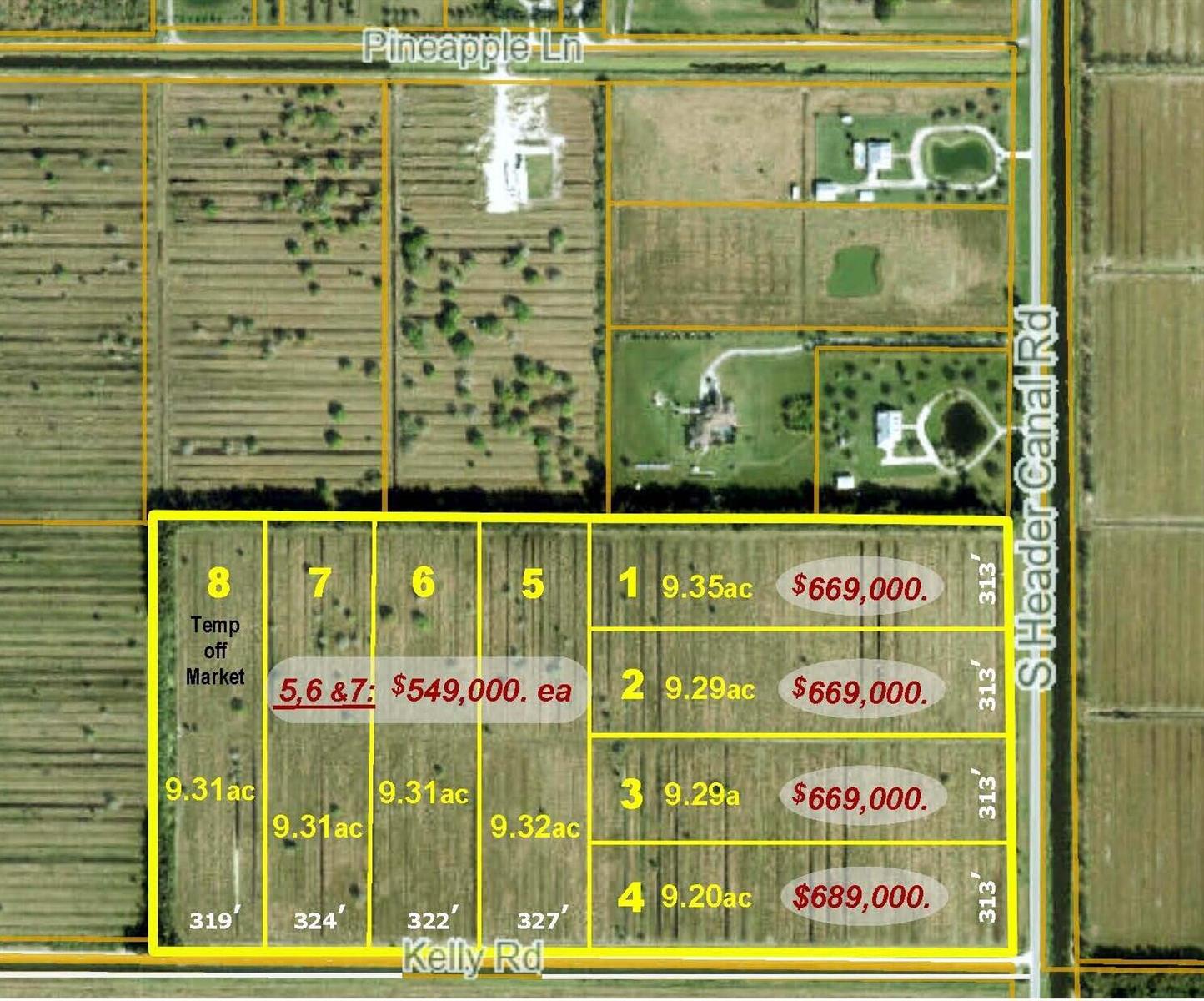 This map shows a grid of subdivided land parcels with acreage and pricing information — Tbd S Header Canal Road, Fort Pierce FL 34945, FORT PIERCE, FL