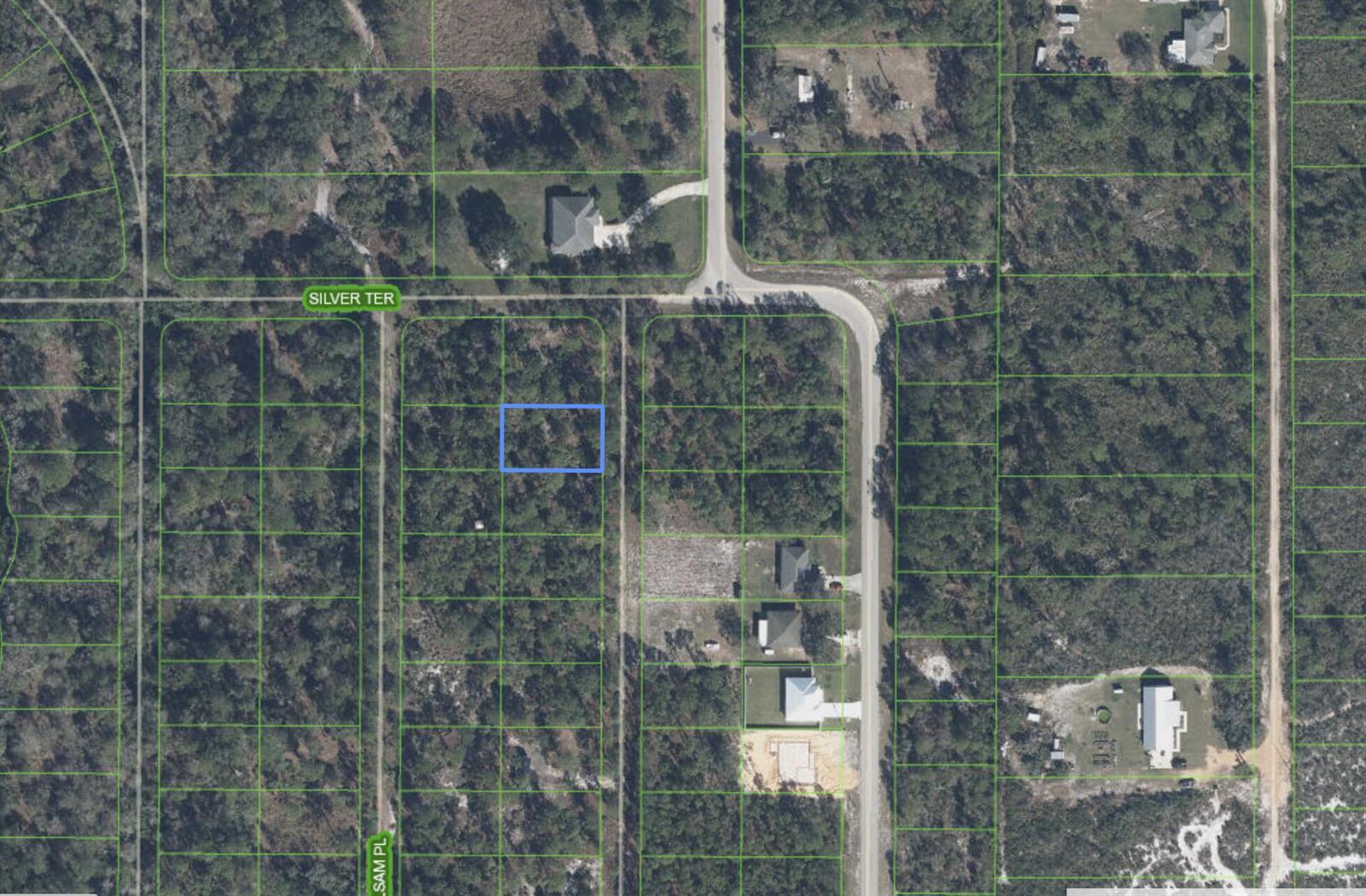 An aerial map shows a rectangular plot of land highlighted in blue within a wooded neighborhood — 6503 E Apricot Place, Sebring FL 33875, SEBRING, FL