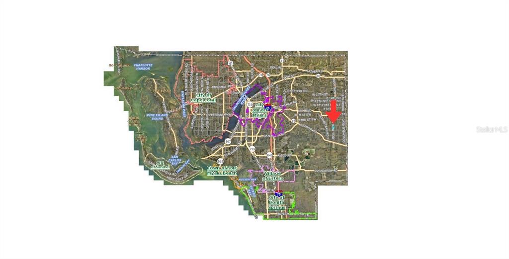 This is a map showing the location of a property in the Fort Myers area — 504 MORRIS TYLER AVENUE S, LEHIGH ACRES, FL