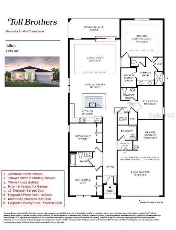 This is a floor plan for the Alina Transitional model home by Toll Brothers — 1838 PINECLIFF DRIVE, APOPKA, FL