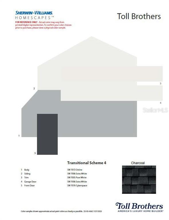 This is a rendering of a home exterior showing the color scheme and material selections — 1838 PINECLIFF DRIVE, APOPKA, FL
