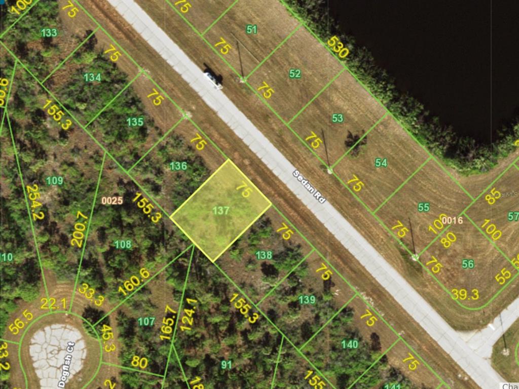 This is a property map showing lot 137 highlighted in yellow along Sedan Road — 12361 SEDAN ROAD, PLACIDA, FL