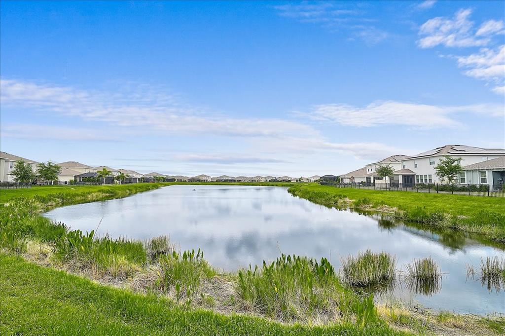 A pond sits in the center of a suburban neighborhood surrounded by houses and grass — 12664 NIGHT VIEW DRIVE, SARASOTA, FL