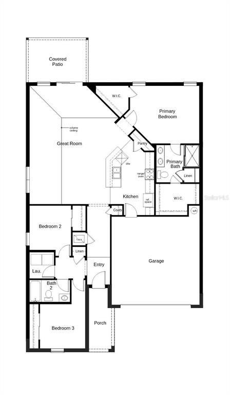 This is a floor plan for a single-story house with three bedrooms and a garage — 2677 RANIA LANE, KISSIMMEE, FL
