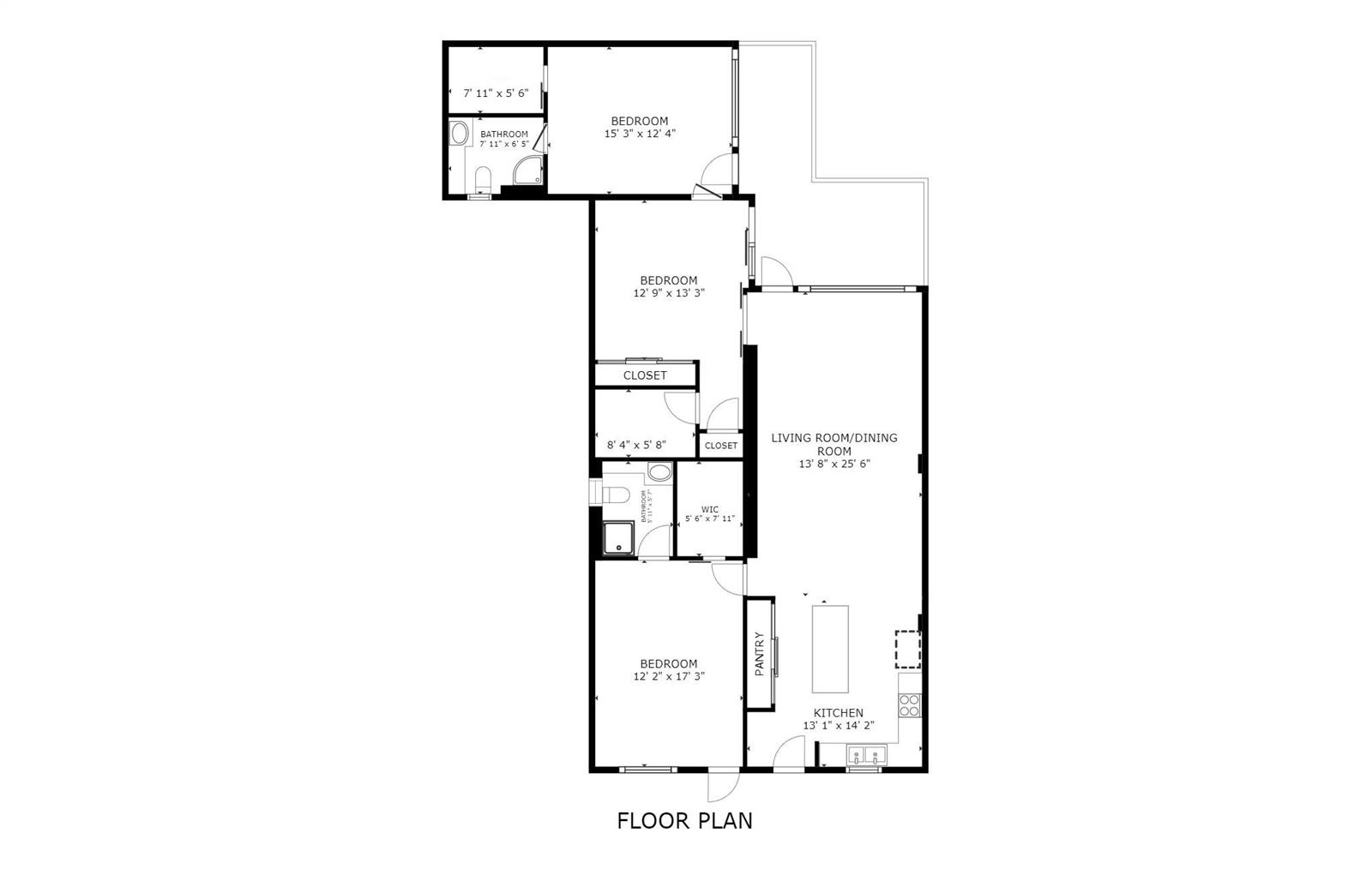 This is a floor plan for a three-bedroom apartment with a kitchen and living area — 1850 S Ocean Boulevard # 304, Pompano Beach FL 33062, POMPANO BEACH, FL