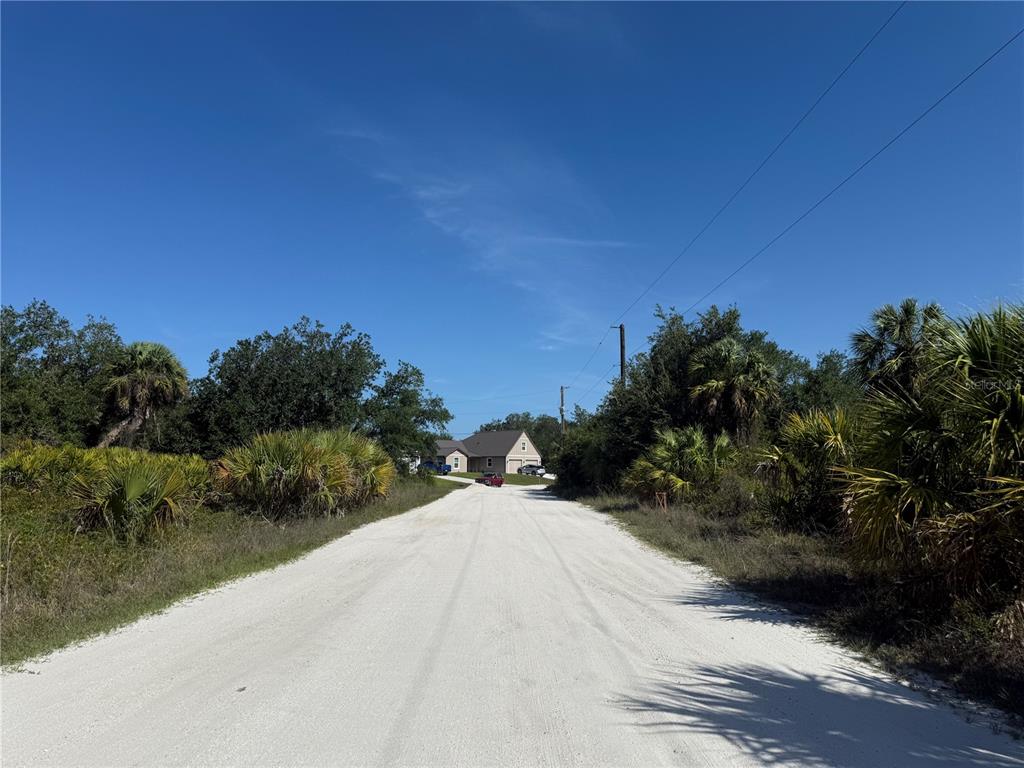 A white dirt road leads toward a house surrounded by trees and palm bushes — 1226 SULSTONE DRIVE, PUNTA GORDA, FL
