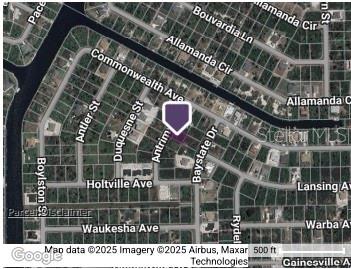 This is a satellite map view showing a residential neighborhood with a highlighted property location — 10020 ANTRIM STREET, PORT CHARLOTTE, FL
