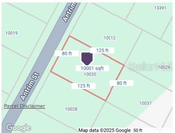 This is a map showing the dimensions and square footage of a rectangular land parcel — 10020 ANTRIM STREET, PORT CHARLOTTE, FL