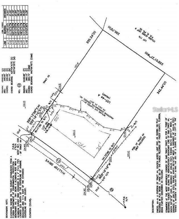 This is a land survey map showing the property boundaries and dimensions of a lot — 10086 HILLTOP DRIVE, NEW PORT RICHEY, FL