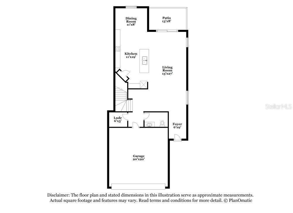 This is a floor plan showing the layout of a home's first floor — 7230 SPRING SNOWFLAKE AVENUE, TAMPA, FL