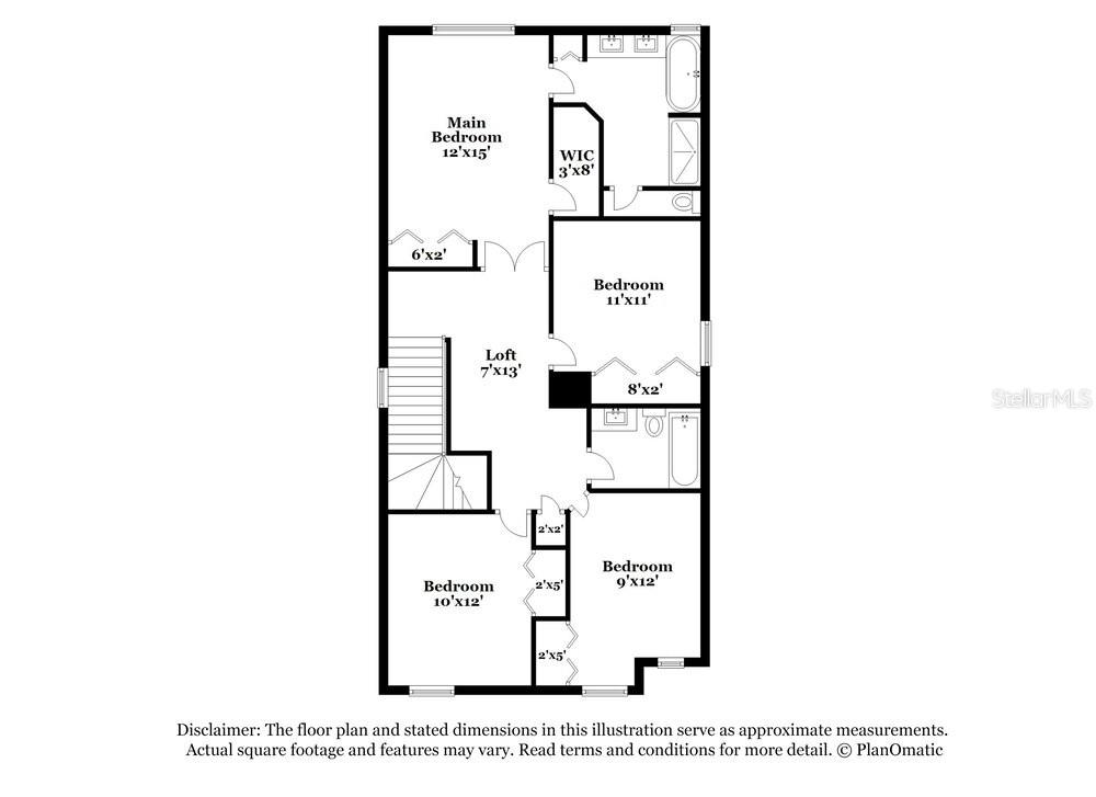 This is a floor plan of a house featuring four bedrooms, a loft, and three bathrooms — 7230 SPRING SNOWFLAKE AVENUE, TAMPA, FL