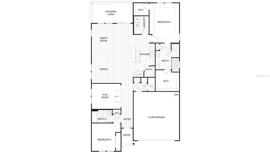 This is a floor plan for a single-story house with two bedrooms and a garage — 141 GREENWOOD DRIVE, PALM COAST, FL