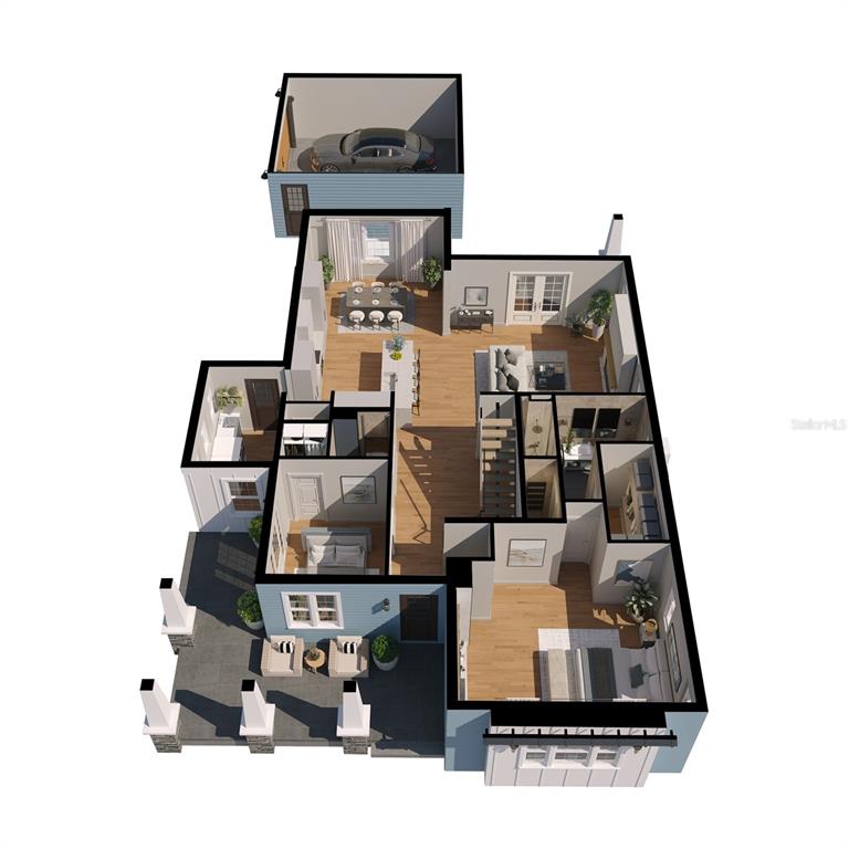 This is a 3D floor plan rendering of a single-story house with a garage — 4309 N CENTRAL AVENUE, TAMPA, FL