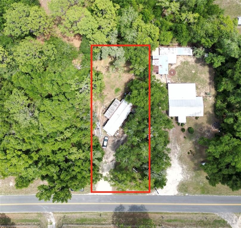 An aerial view shows a rectangular property lot containing a house surrounded by trees — 4667 NE 140TH COURT, WILLISTON, FL