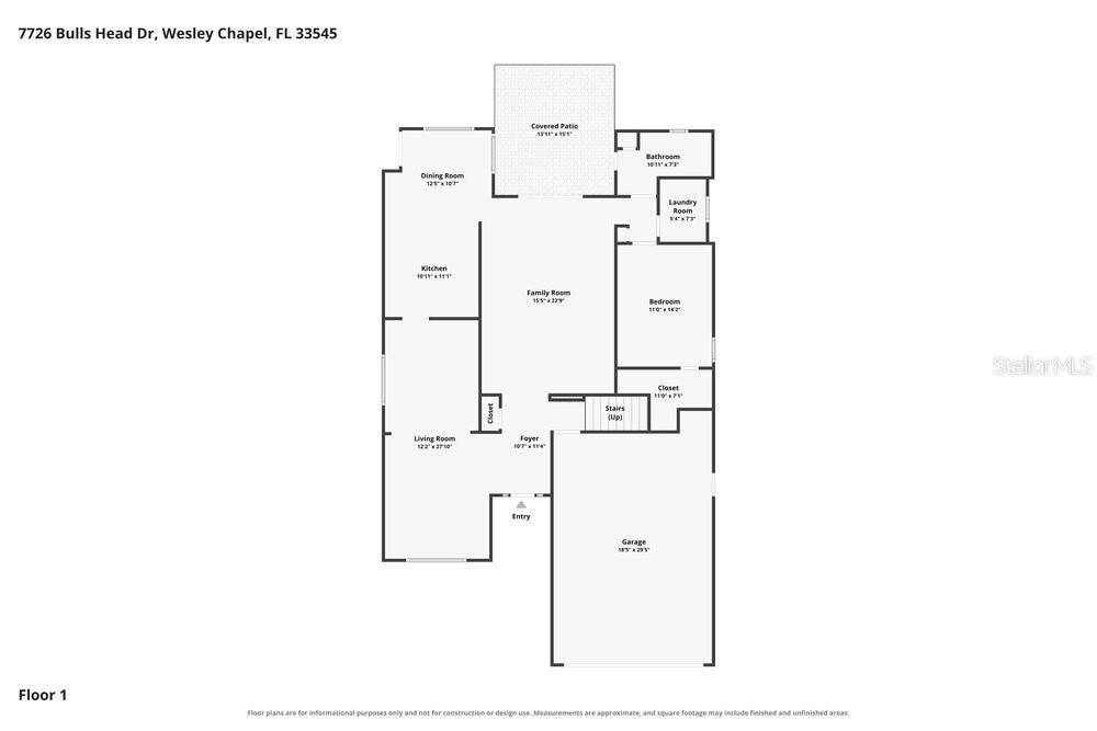 This is a floor plan for the first level of a residential home — 7726 BULLS HEAD DRIVE, WESLEY CHAPEL, FL