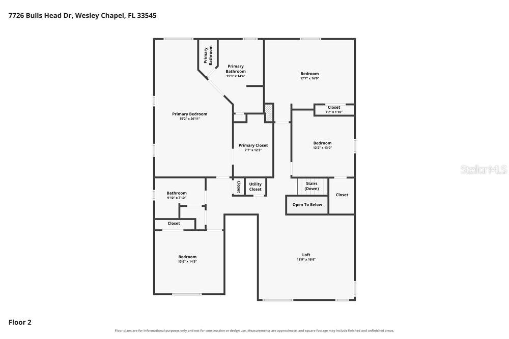 This is a floor plan for the second level of a house featuring four bedrooms — 7726 BULLS HEAD DRIVE, WESLEY CHAPEL, FL