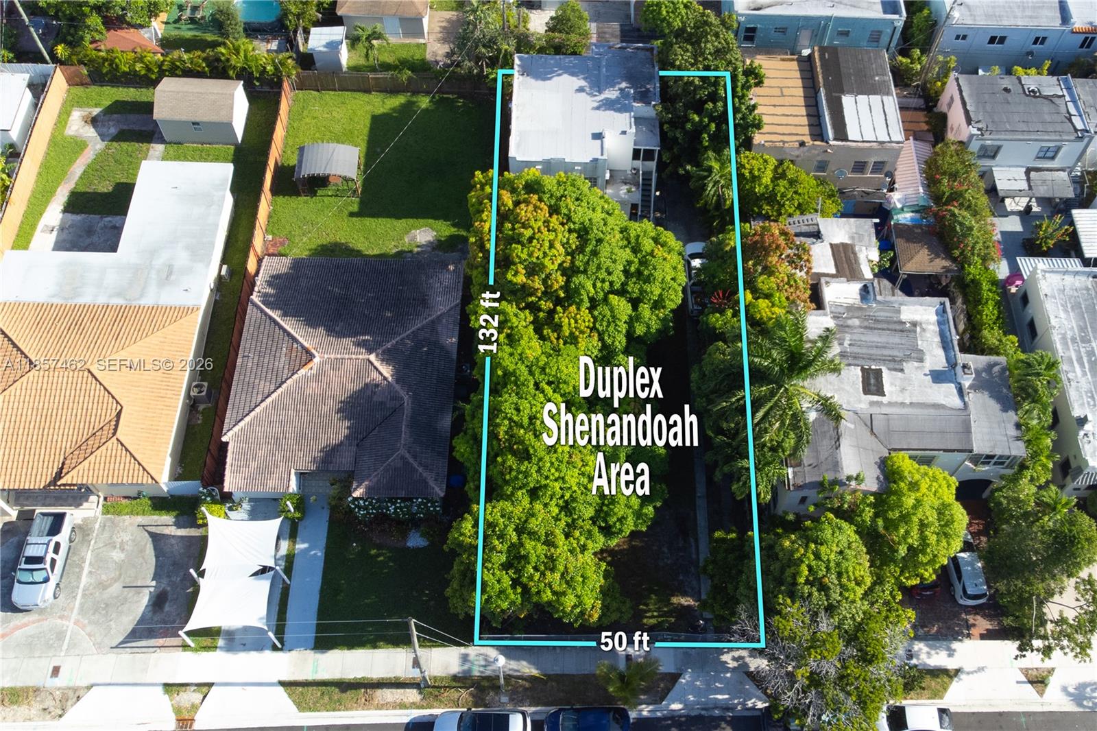 An aerial view shows a rectangular residential lot with a duplex and large trees — 2367 SW 19th St, Miami FL 33145, MIAMI, FL