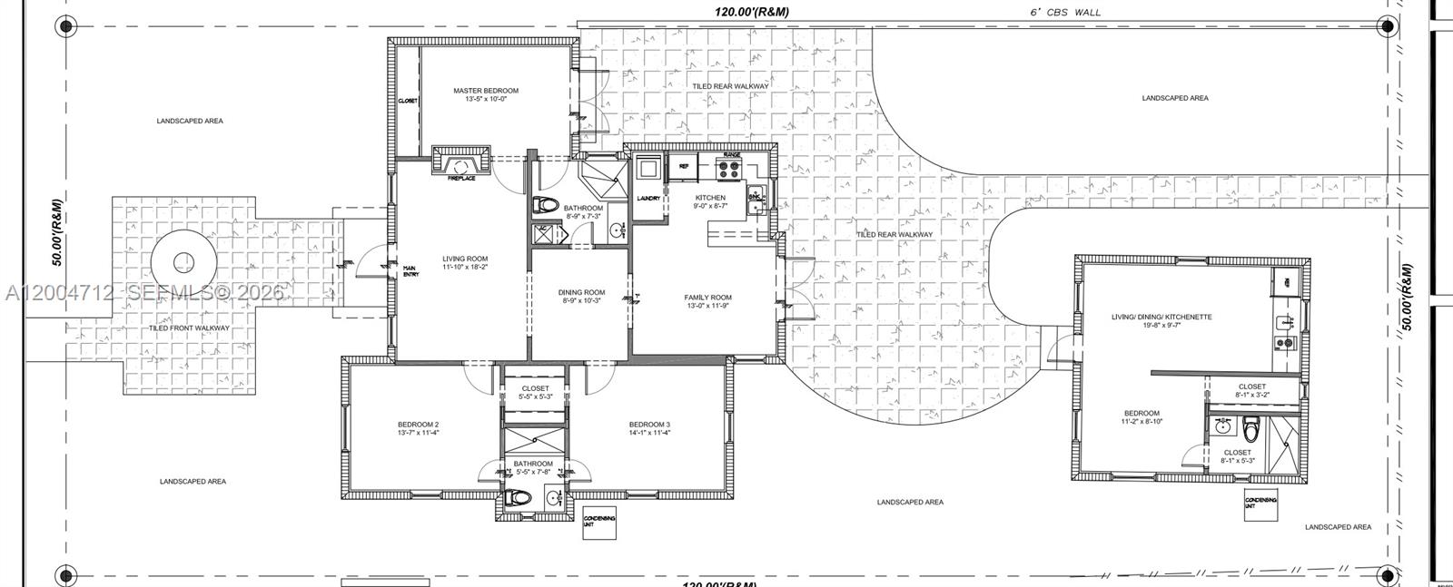 This floor plan shows a house with three bedrooms, a detached guest unit, and patios — 265 Palm Ave, Miami Beach FL 33139, MIAMI BEACH, FL