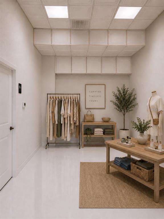 This is a rendering of a boutique clothing store with neutral decor and overhead cabinetry — 1558 4TH STREET UNIT 104, SARASOTA, FL