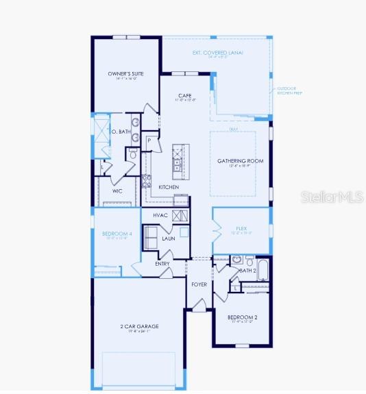 This floor plan shows a single-story home layout with a garage, four bedrooms, and a lanai — 4829 LONG POINT RUN, LAKEWOOD RANCH, FL